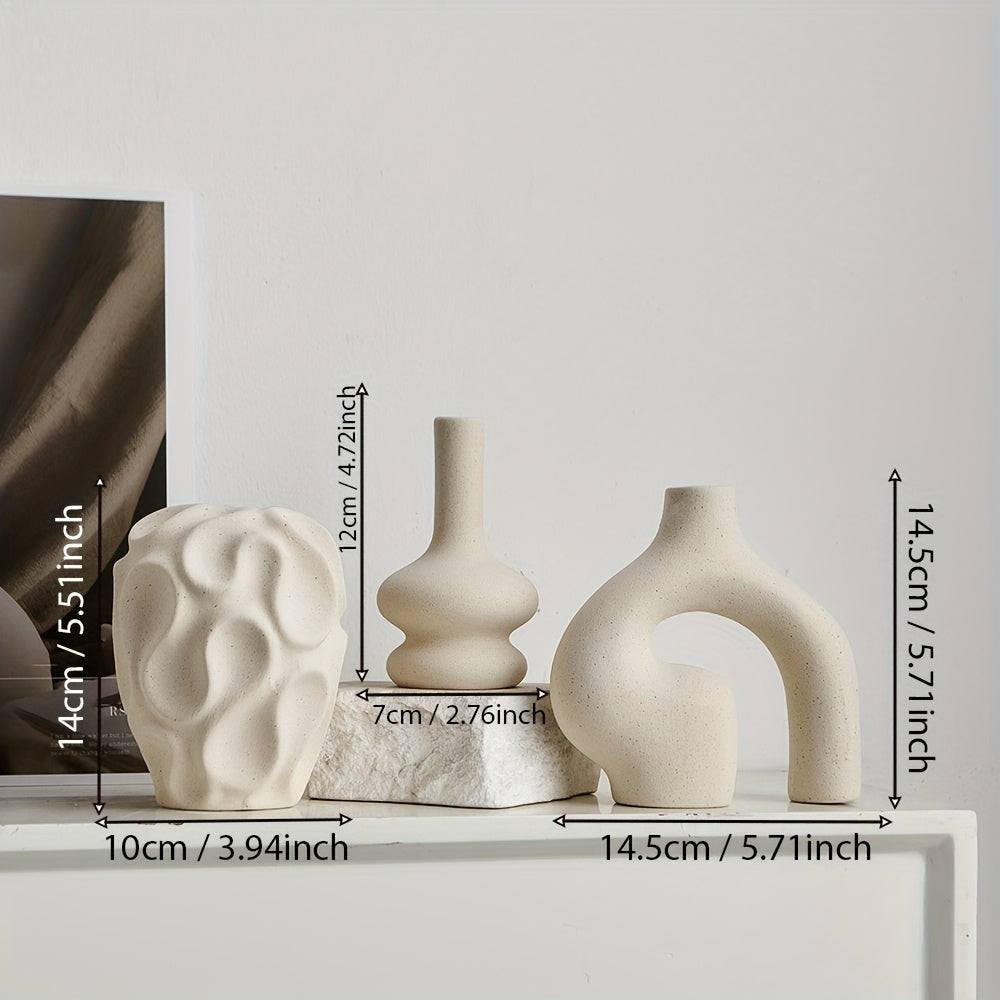 Boho Ceramic Vase Set with Geometric Shapes - Modern Nordic Decor