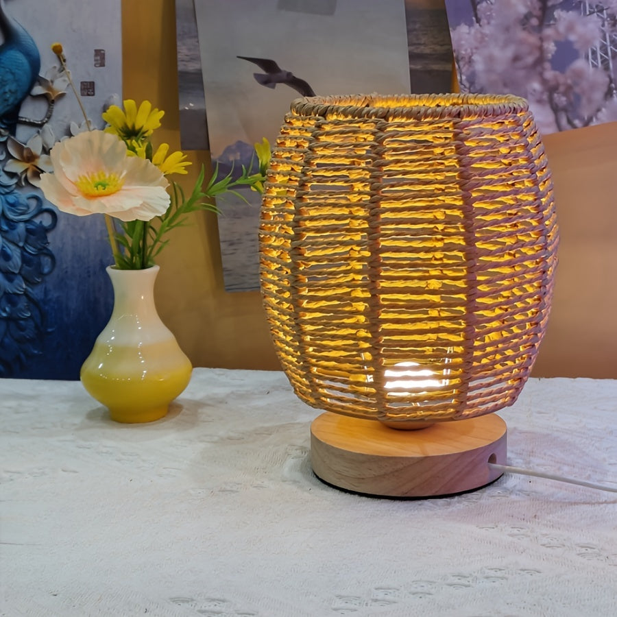 Handmade Wood Table Lamp with Warm LED Light