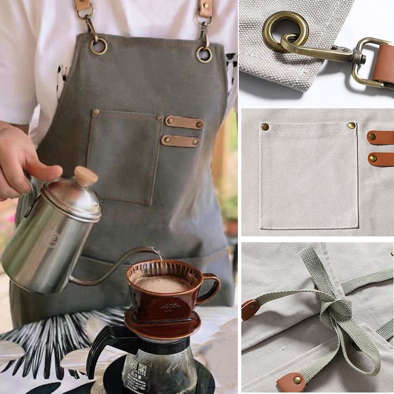 Durable Canvas Stain Resistant Apron with Pockets and Cross-Back Straps