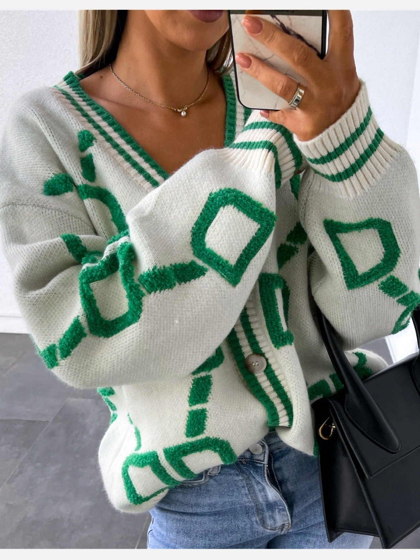 Zeria - Geometric Warm Cardigan