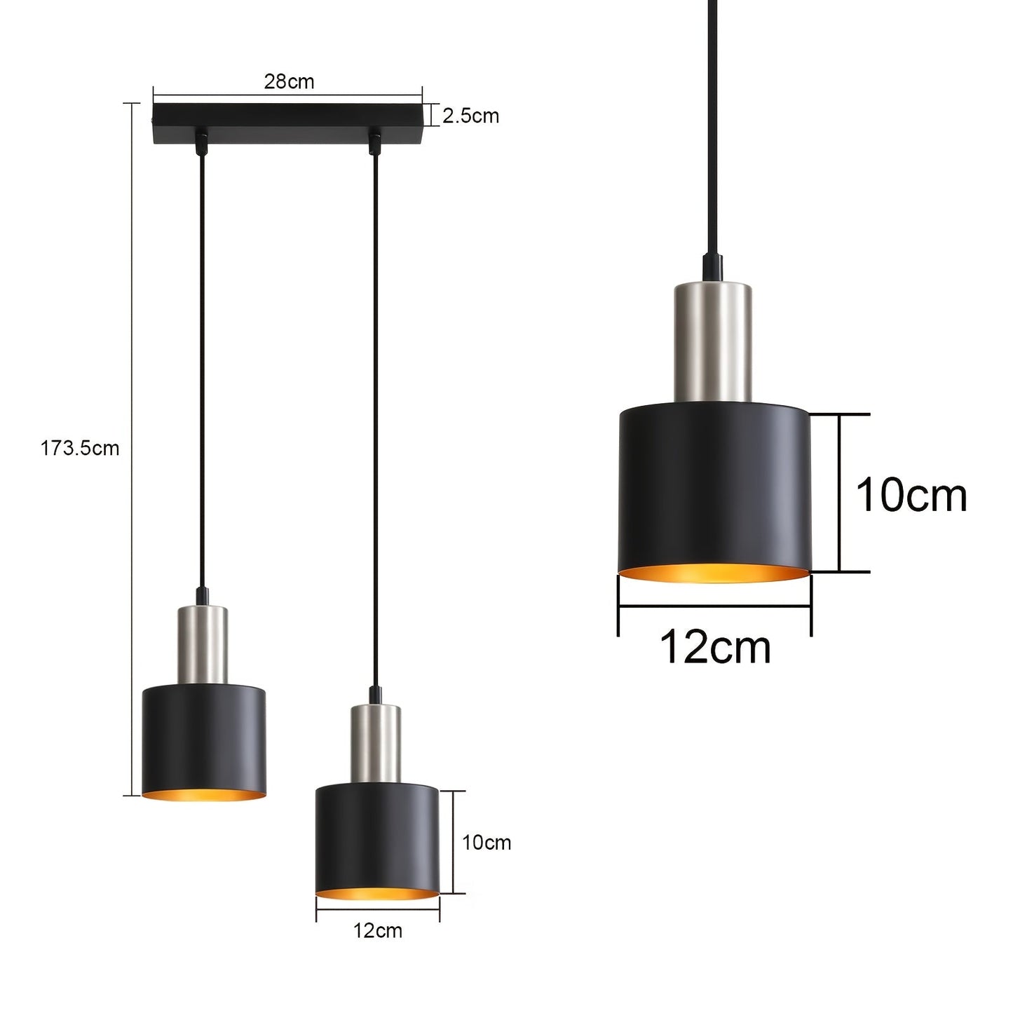 Black and Gold Industrial Pendant Light with Adjustable Height