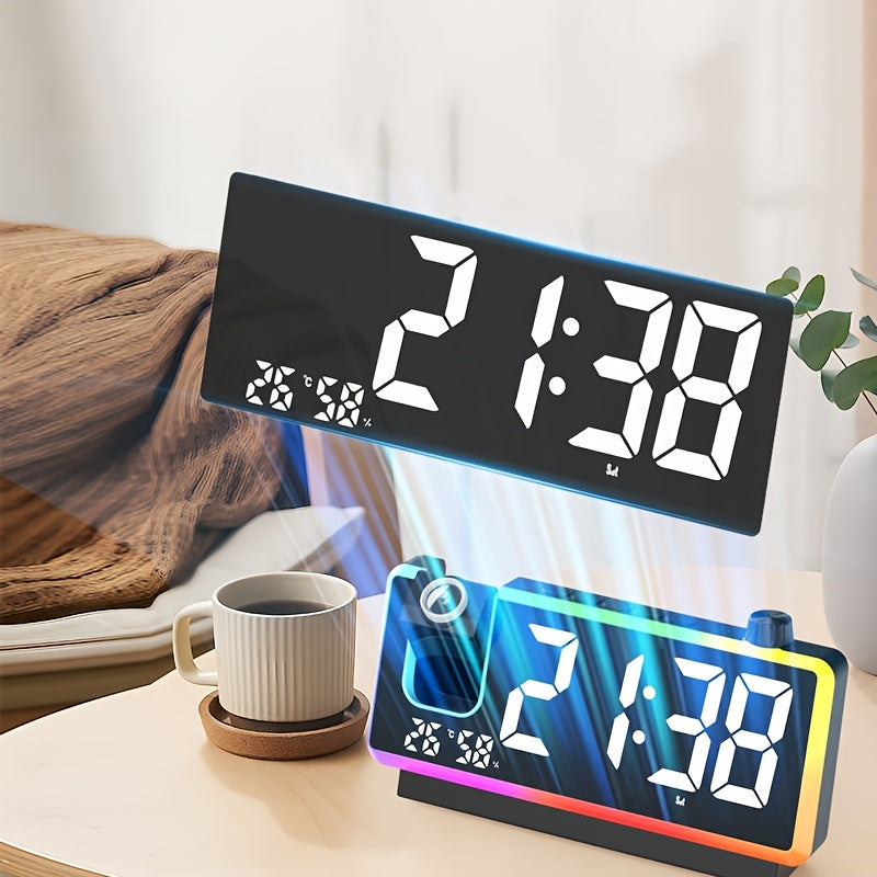 LED Projection Alarm Clock with RGB Display and Dual Time Function