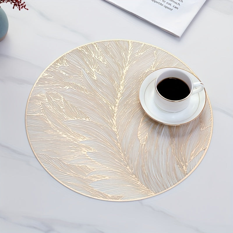Round Gold Leaf Placemats Set of 6 - Heat-Resistant PVC Dining Protectors