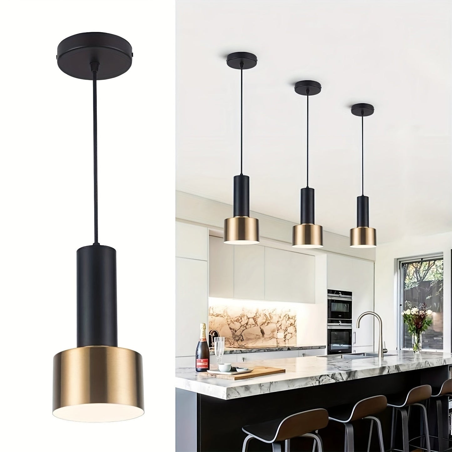 Modern Black and Gold Adjustable Pendant Light E27 Fixture