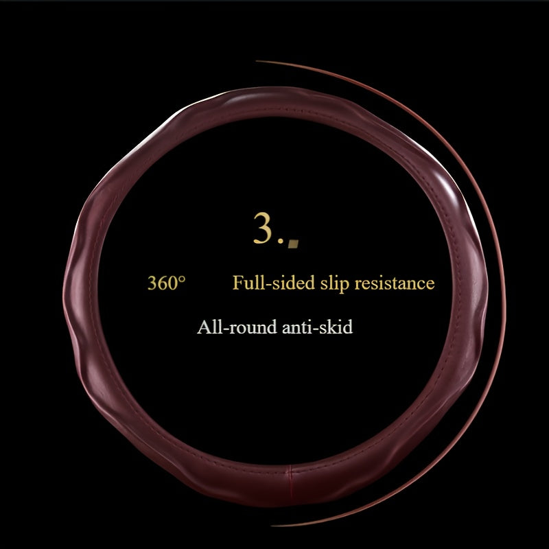PU Leather Ergonomic Steering Wheel Cover with Non-Slip Grip