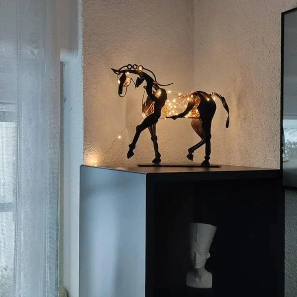 Rustic Metal Horse Sculpture - Hand-Painted Abstract Art