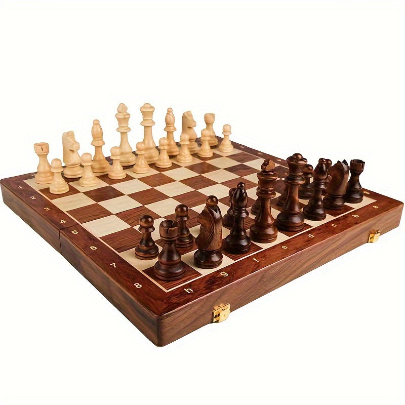 Folding Walnut Chess Set with Hand-Carved Weighted Pieces
