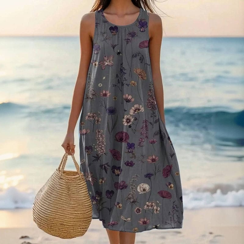 Floral Midi Summer Dress with Loose Fit