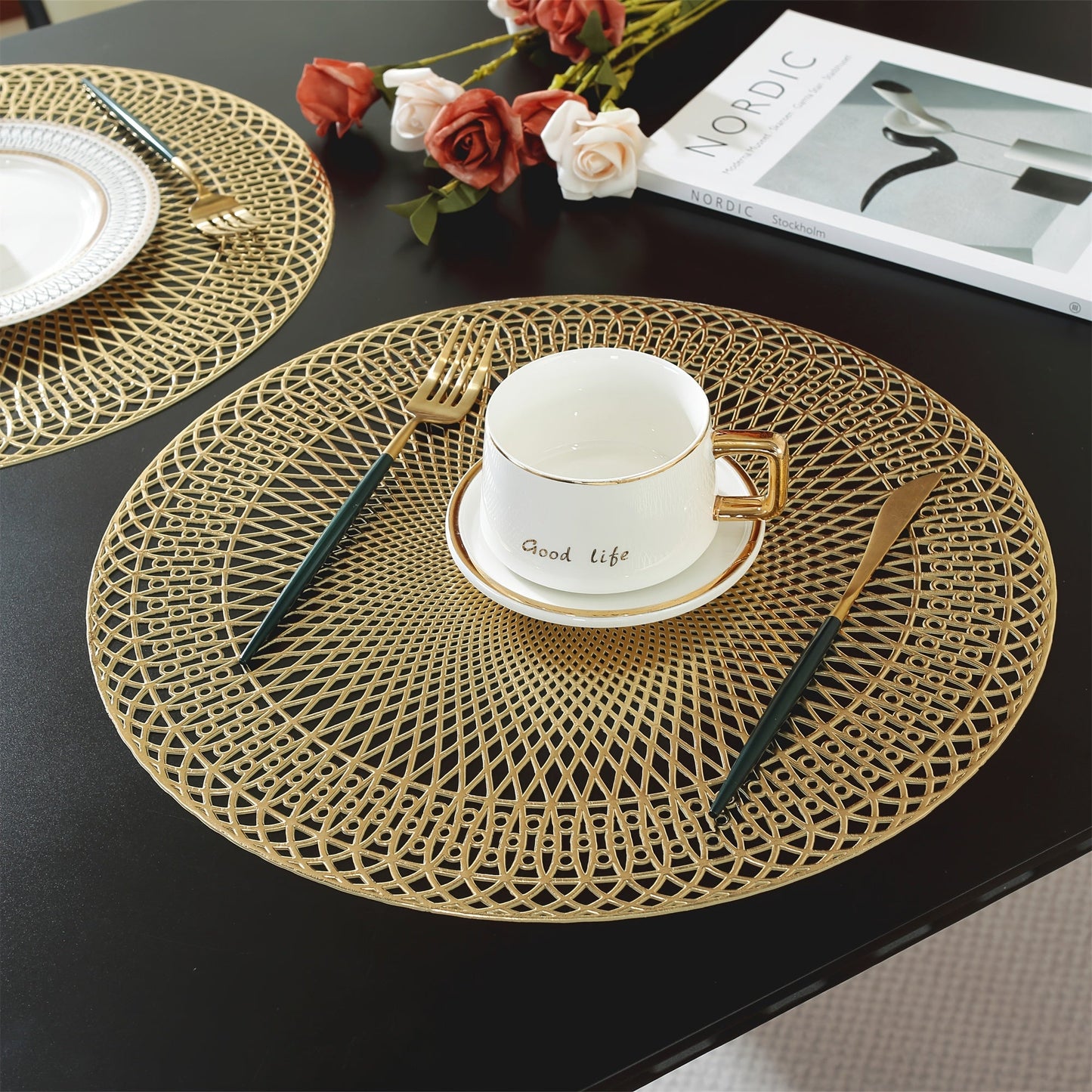 Round Geometric PVC Placemats - Heat-Resistant Elegant Table Mats