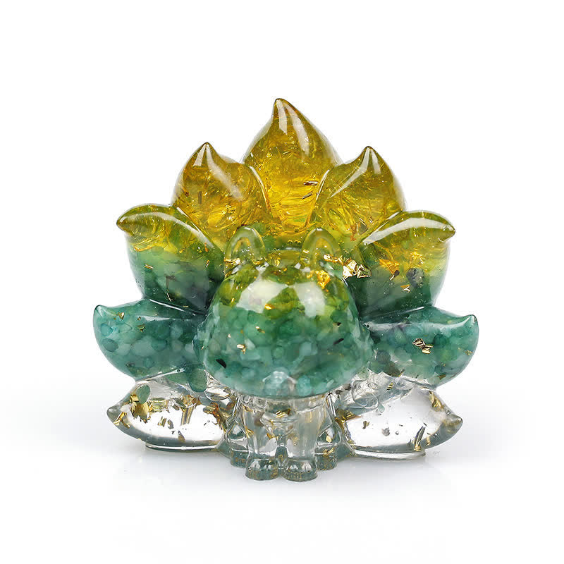 Nine-Tailed Fox Gemstone Decoration with Natural Crystals