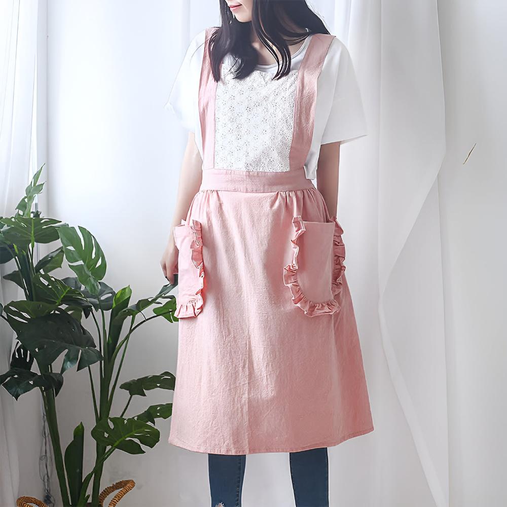 Chic Ruffle Pocket Cotton-Linen Apron