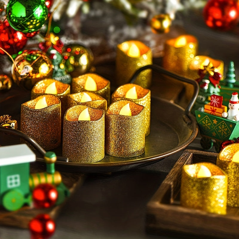 Glossy LED Flameless Candles with Glitter Finish