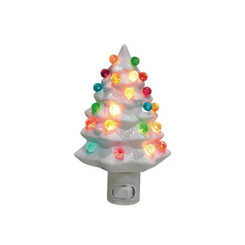 Ceramic Christmas Tree Night Light with Colorful Bulbs