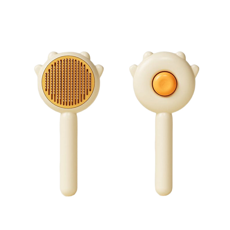 Pet Grooming Brush with Retractable Bristles - Pumpkin Design