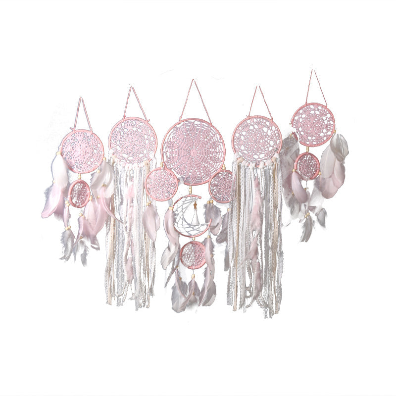Moon and Stars Dream Catcher Set with Photo Clip String - 5 Piece Boho Decor