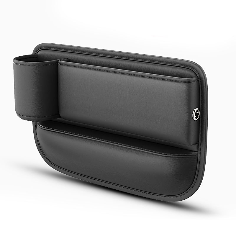 Car Seat Organizer with Charging Port - Black Leather Storage Box