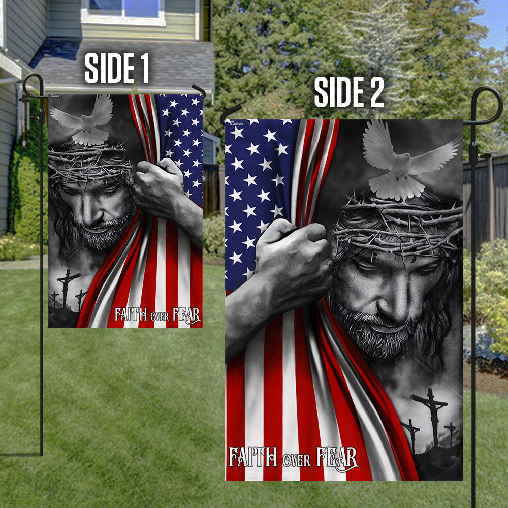 Double-Sided Jesus Flag - Faith Over Fear, Canvas Material, 3 Sizes Available