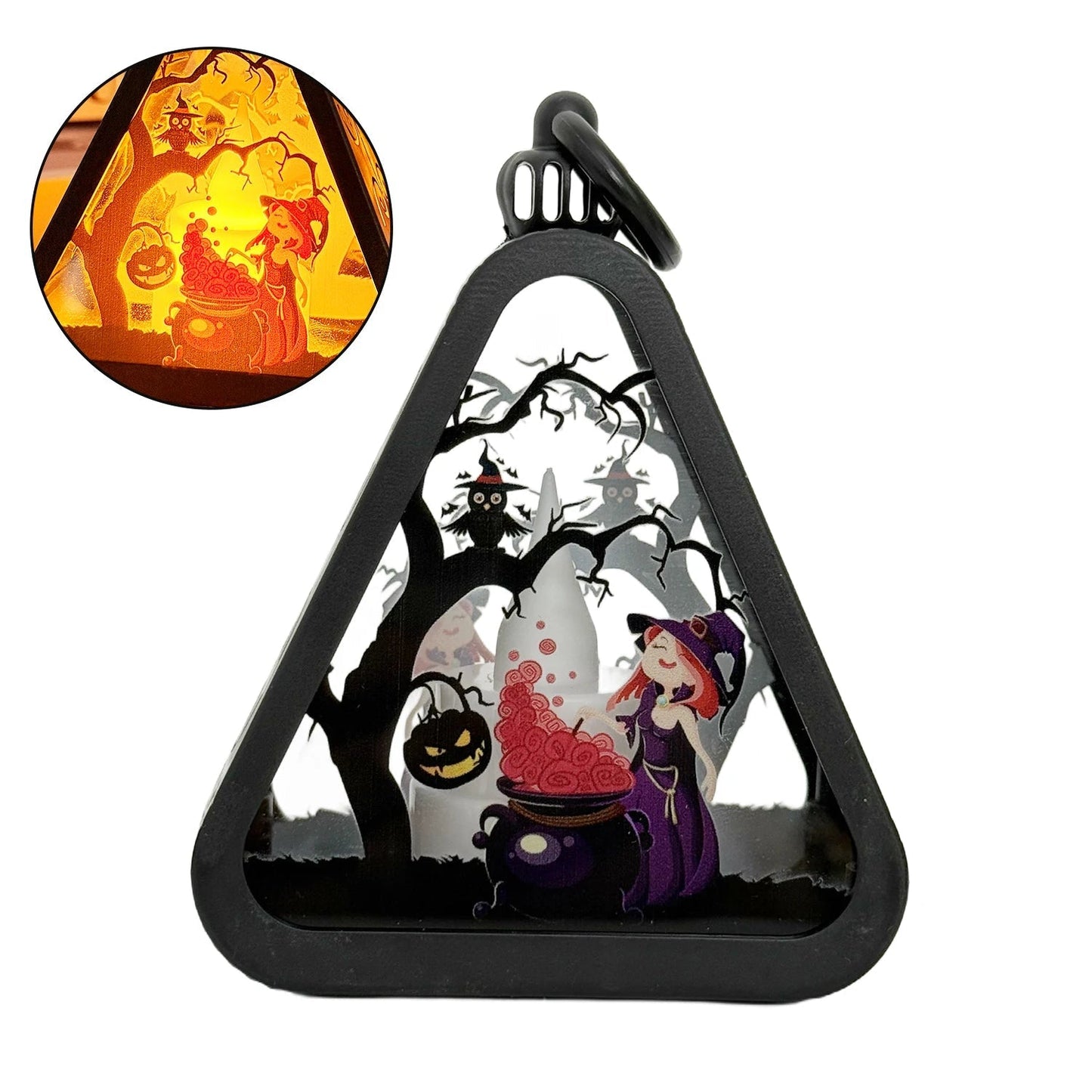 Halloween Triangle Table Lamp with Spooky Scenes
