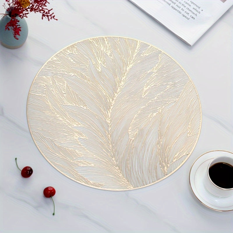 Round Gold Leaf Placemats Set of 6 - Heat-Resistant PVC Dining Protectors