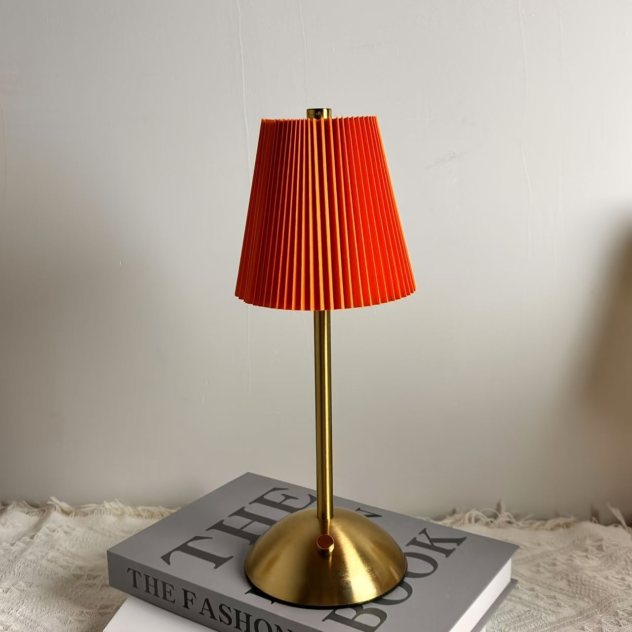 Modern Rechargeable Touch Control LED Table Lamp with Pleated Shade