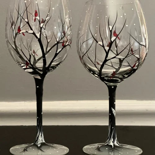 Hand Painted Four Seasons Tree Wine Glasses