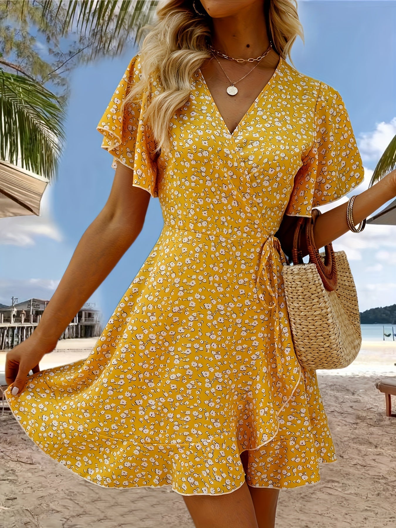 Floral Wrap Summer Dress for Women