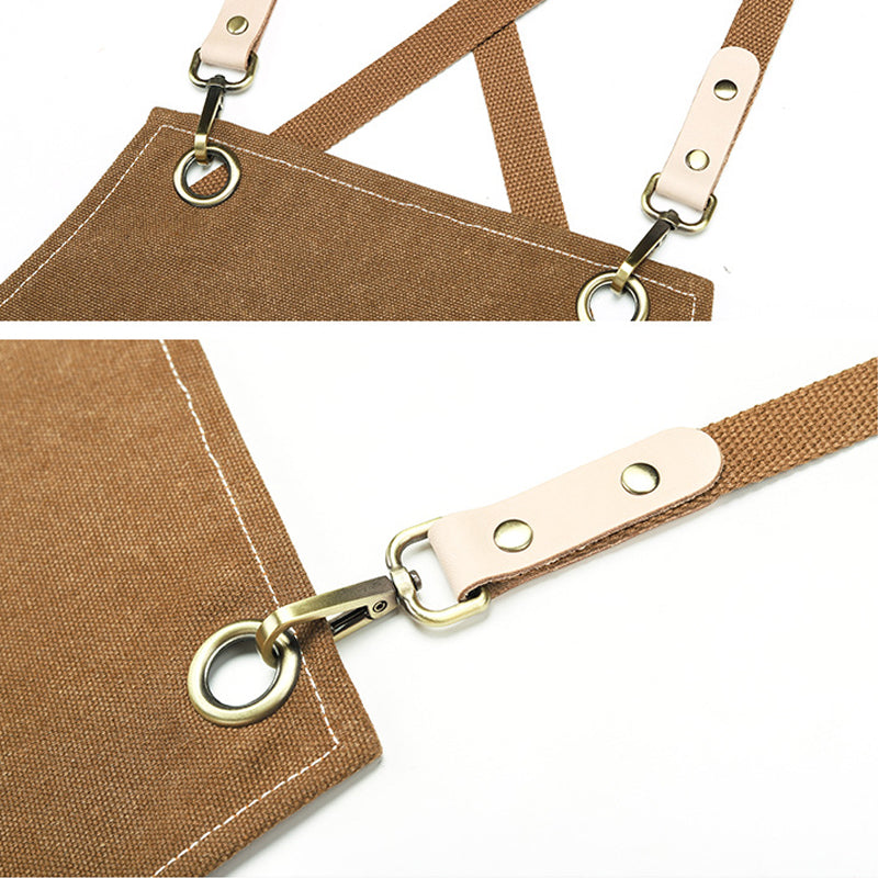 Durable Canvas Stain Resistant Apron with Pockets and Cross-Back Straps