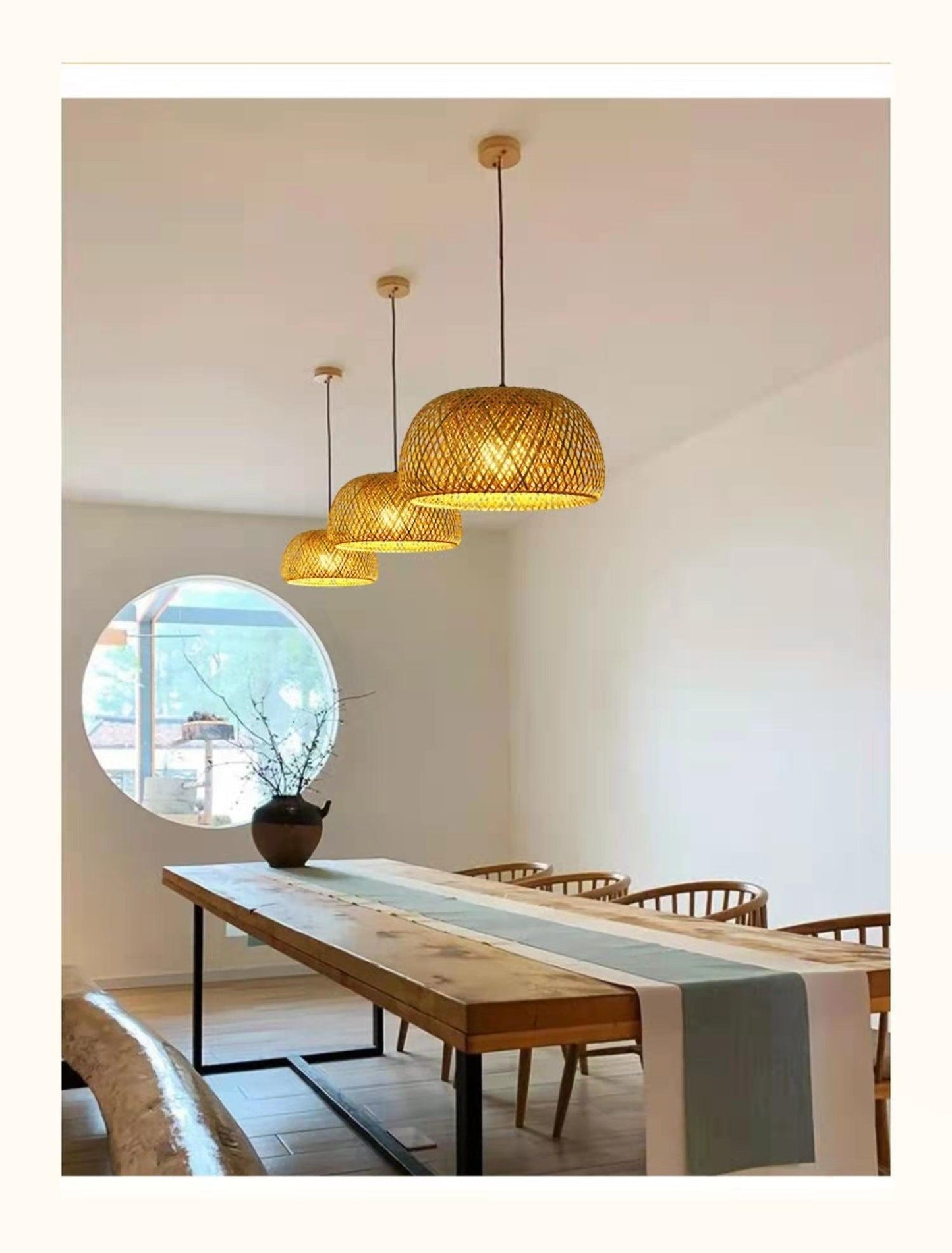 Handcrafted Bamboo Ceiling Lamp with Rattan Accent