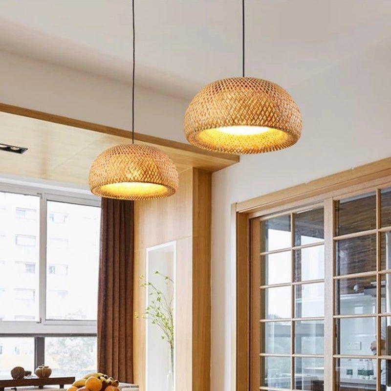 Handcrafted Bamboo Ceiling Lamp with Rattan Accent