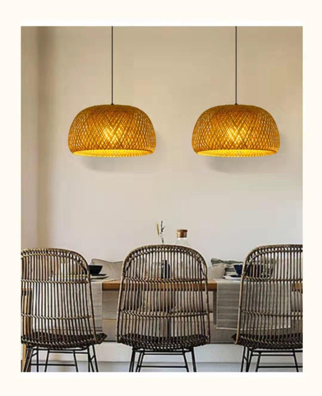 Handcrafted Bamboo Ceiling Lamp with Rattan Accent