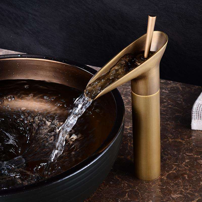 Antique Bronze Waterfall Bathroom Sink Faucet