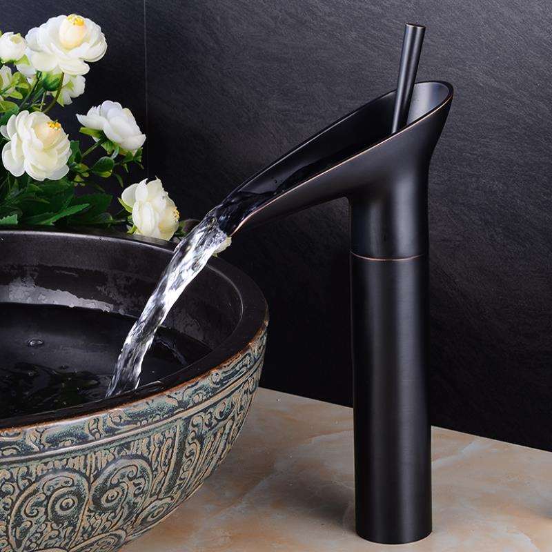 Antique Bronze Waterfall Bathroom Sink Faucet