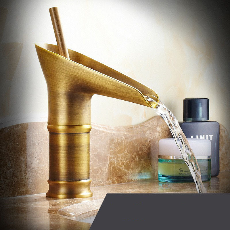 Antique Brass Waterfall Bathroom Faucet