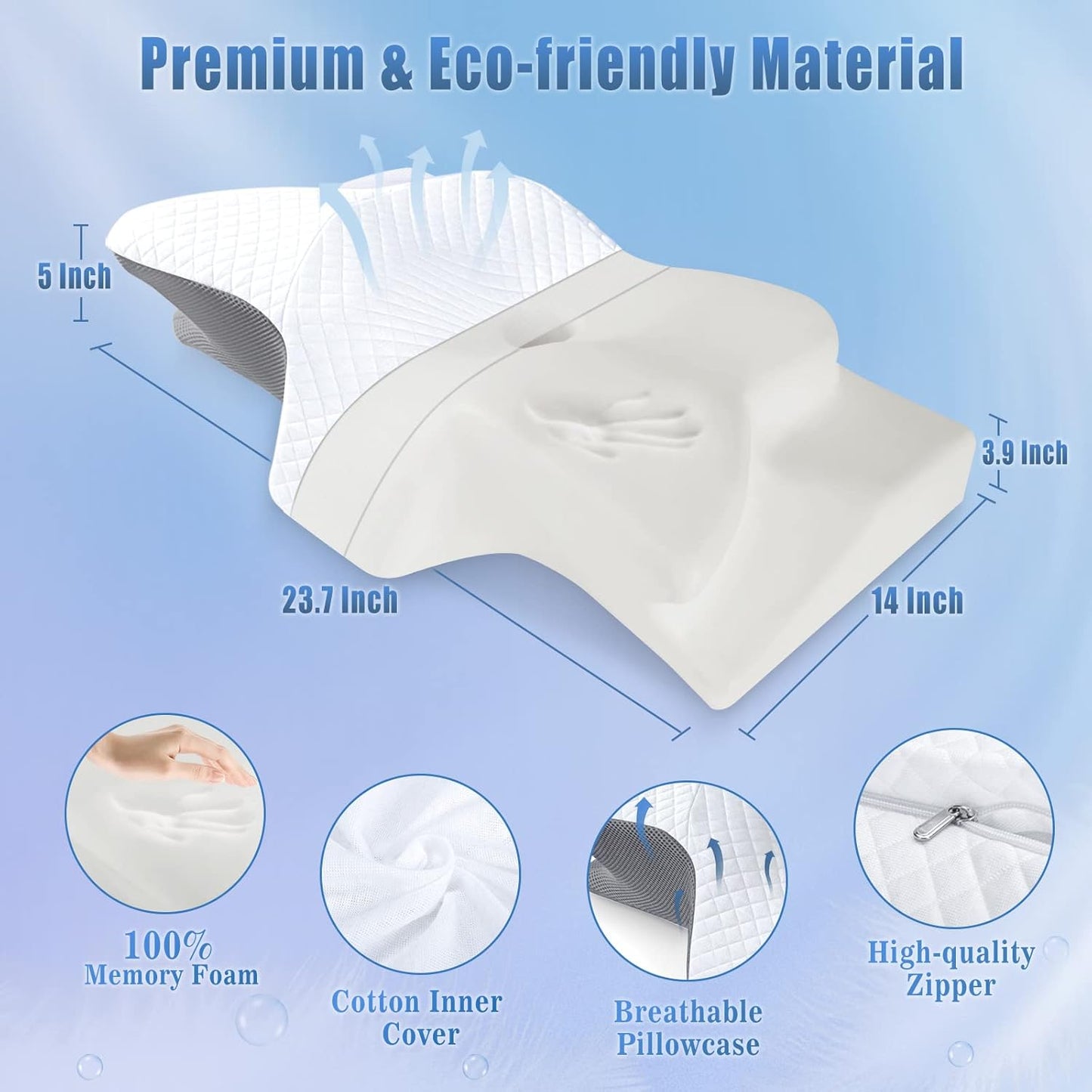 Orthopedic Contoured Memory Foam Neck Pillow with Washable Cover