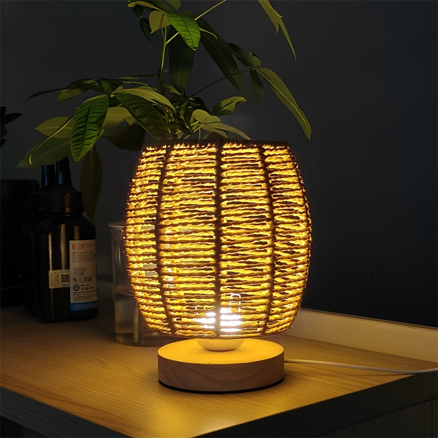 Handmade Wood Table Lamp with Warm LED Light