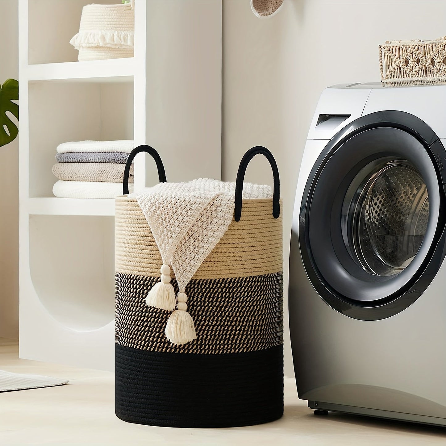 Extra-Large Cotton Rope Laundry Hamper Basket with Handles