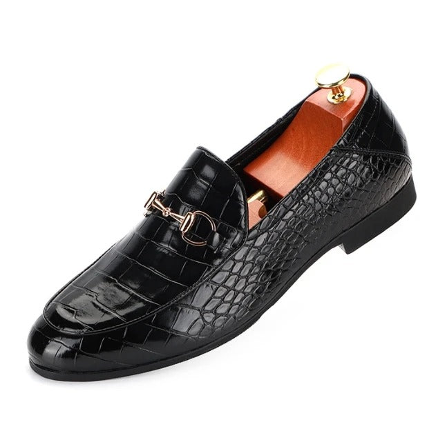 Textured Men's Loafers with Gold Horsebit Detail