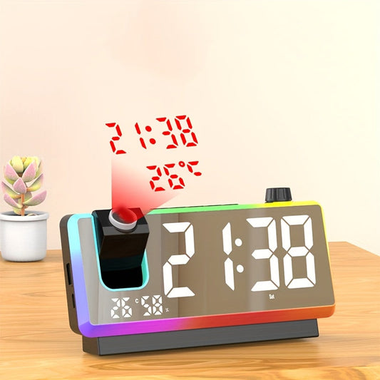LED Projection Alarm Clock with RGB Display and Dual Time Function