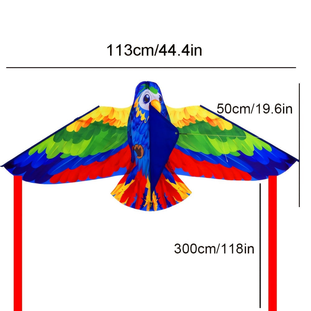 Parrot Kite with Colorful Wings and Long Ribbons