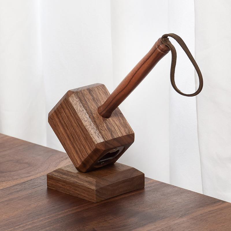 Rustic Beech Wood Thor Hammer Beer Bottle Opener