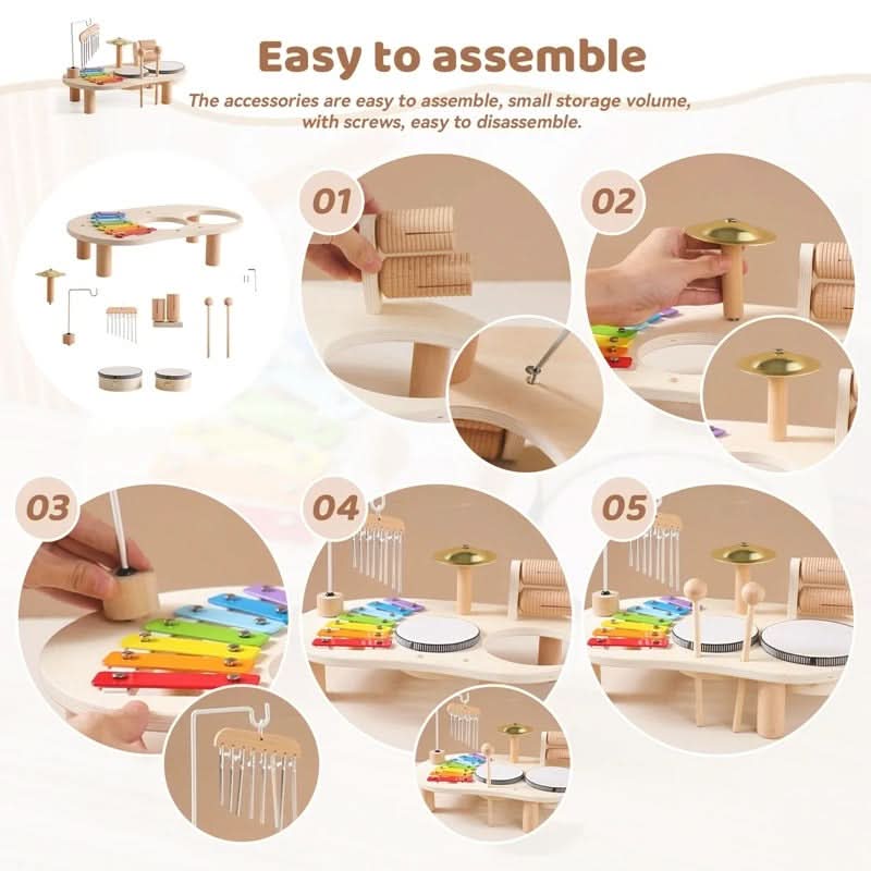Musical Wooden Toy Set with Xylophone and Instruments for Babies 12 Months+