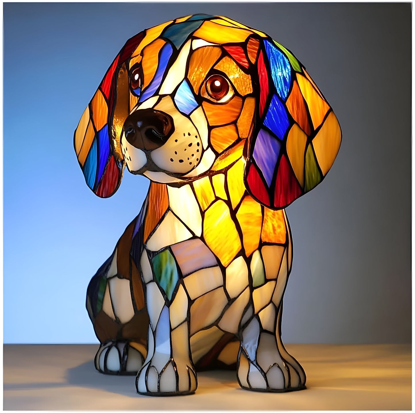 Stained Glass Dog Table Lamp Tiffany Style Pet Decor