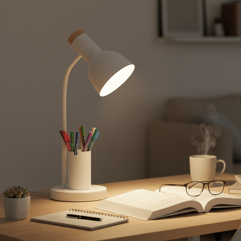Modern LED Desk Lamp with Integrated Pen Holder