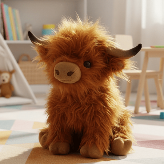 Soft Plush Highland Cow – Adorable Cuddle Toy for Friends
