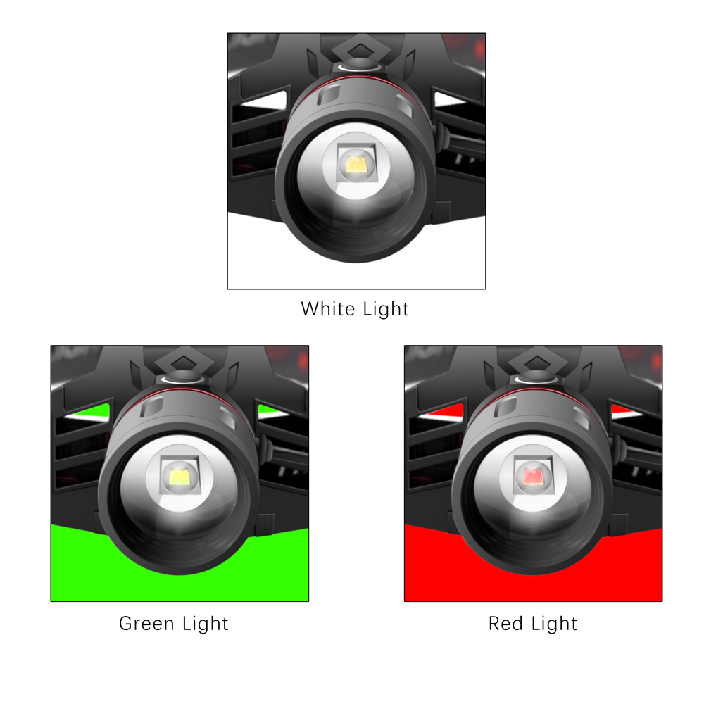 Rechargeable LED Headlamp with White, Red, and Green Light Settings