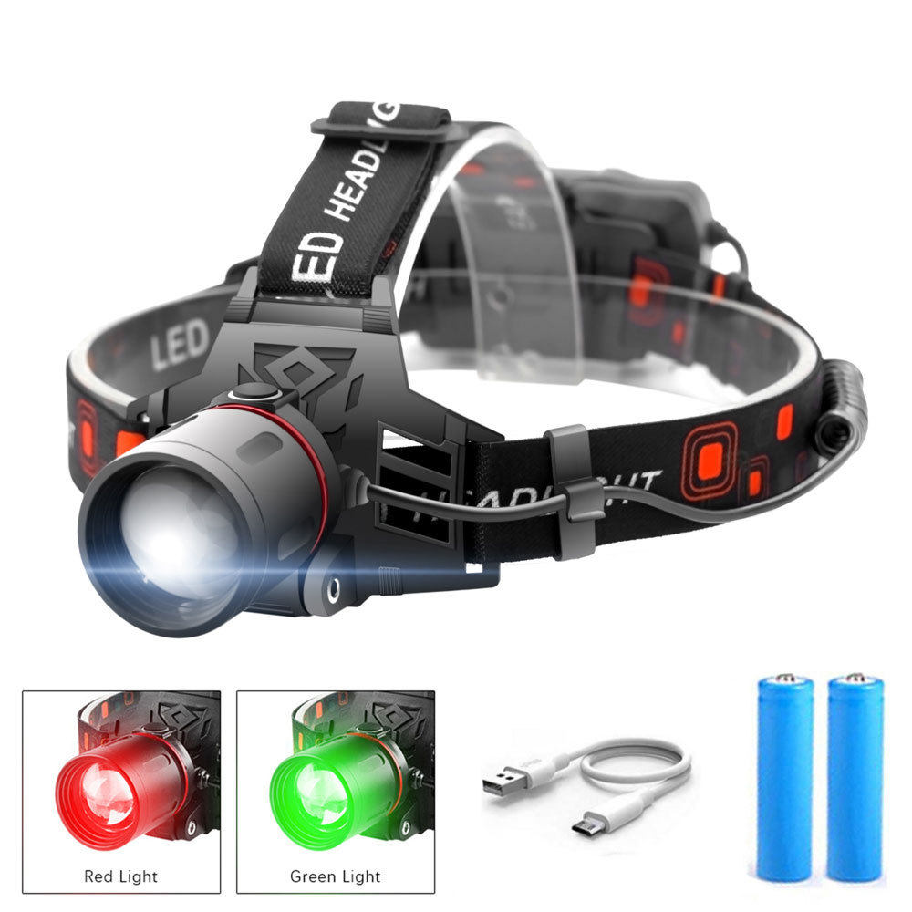 Rechargeable LED Headlamp with White, Red, and Green Light Settings