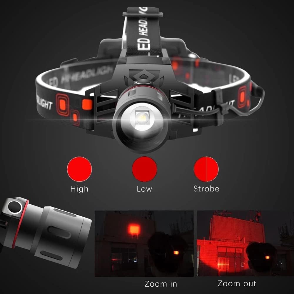 Rechargeable LED Headlamp with White, Red, and Green Light Settings