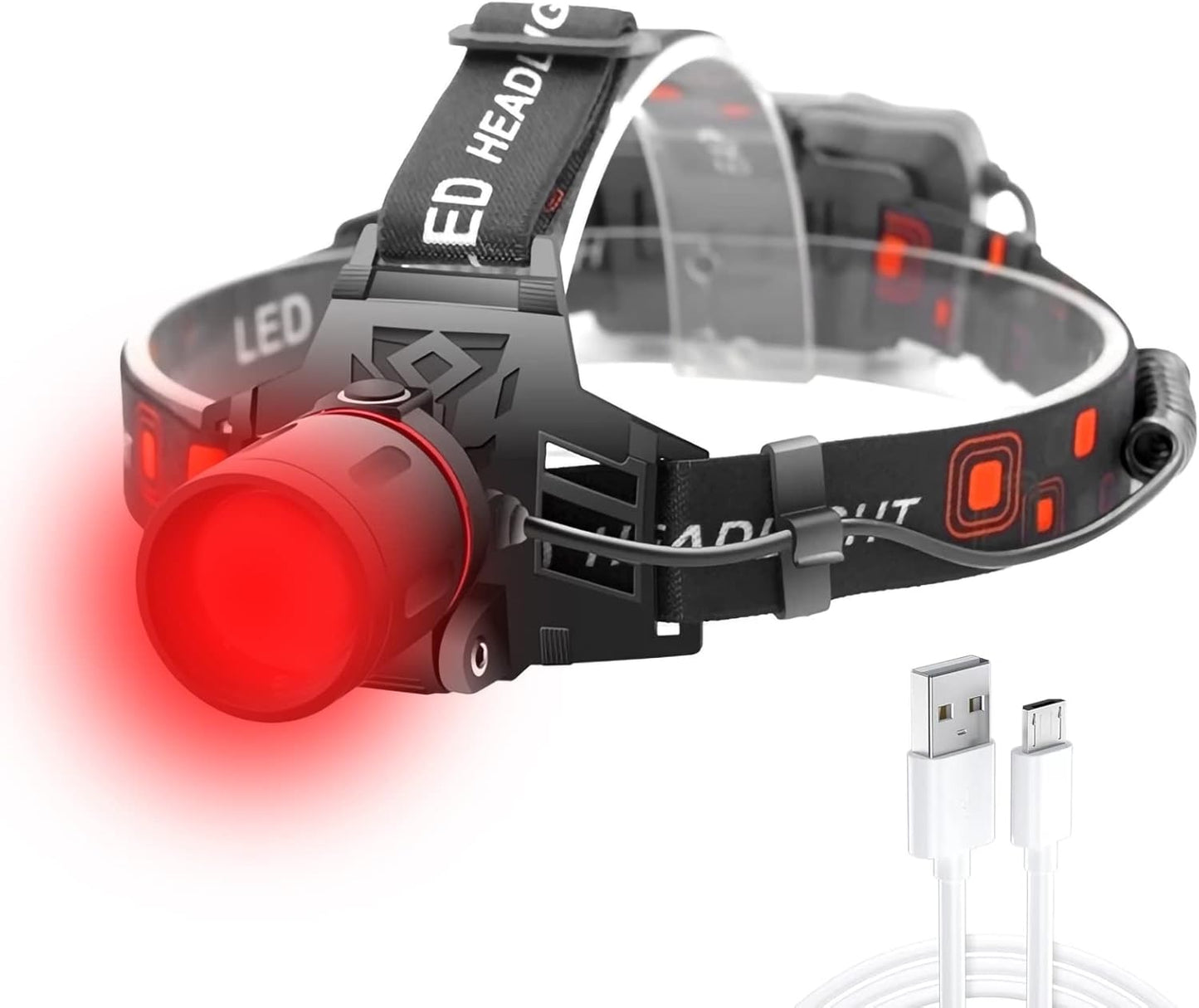 Rechargeable LED Headlamp with White, Red, and Green Light Settings