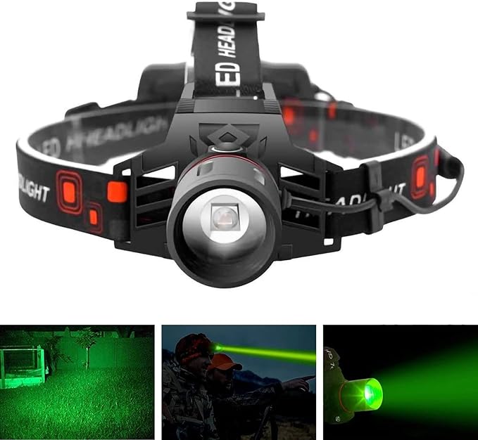Rechargeable LED Headlamp with White, Red, and Green Light Settings