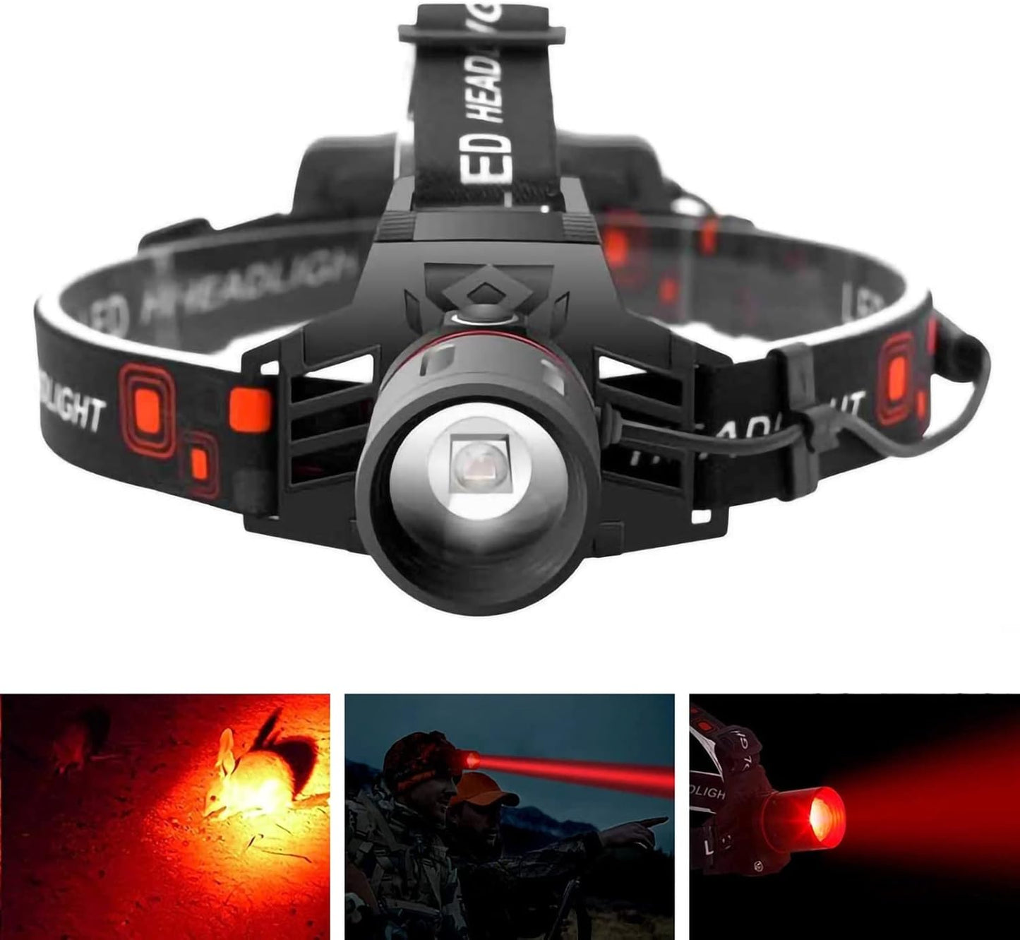 Rechargeable LED Headlamp with White, Red, and Green Light Settings